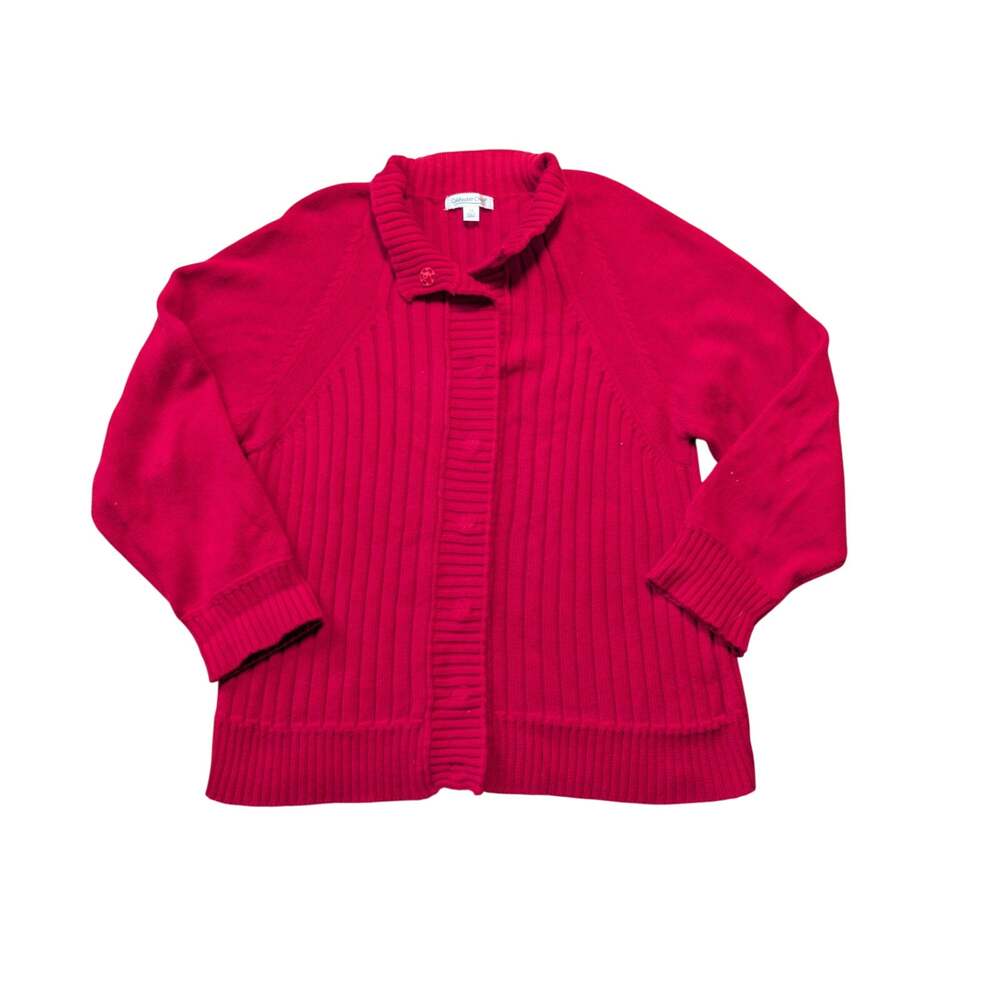 Coldwater Creek Women's Cardigan Sweater Size 2X Red Ribbed Cotton Button Up